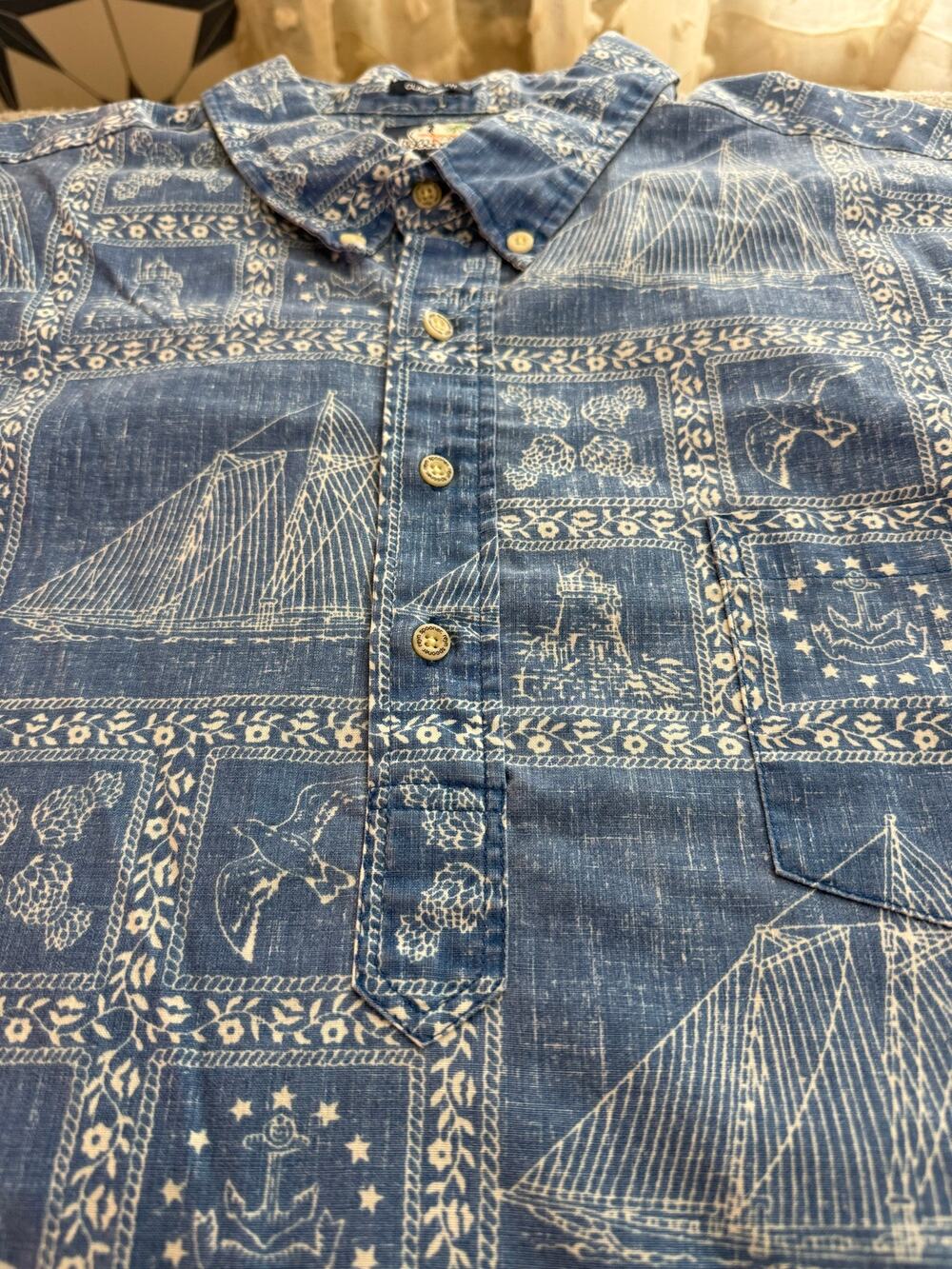 Reyn Spooner Lahaina Sailor Blue Cotton Blend Pullover Hawaiian Shirt Mens 3XL